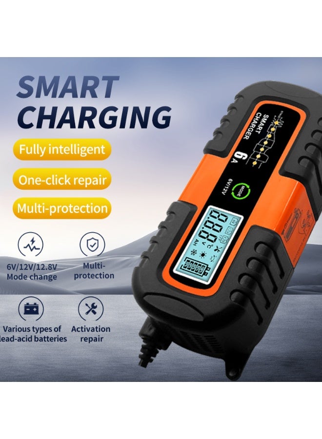 OSALIA Multi-Voltage Intelligent Smart Battery Charger 6A | 6V/12V/12.8V Lead Acid & Lithium Battery Maintainer | LCD Display | One-Click Repair | CPU Precise Control | DC/AC Port for Car, Bike & Scoote - Image 2